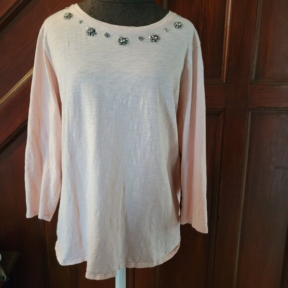 Laura Scott Tops - LAURA SCOTT PLUS WOMANS 2X PULL OVER PINK/WITH FAUX RHINE STONES